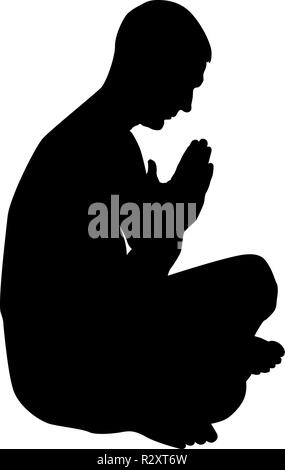 Man praying silhouette icon black color outline vector I flat style ...