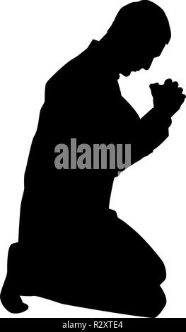 Man pray on his knees silhouette icon black color vector I flat style simple image Stock Vector