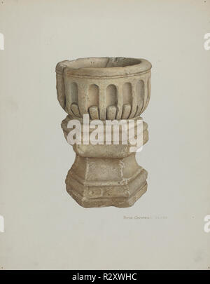 Stone Baptismal Font. Dated: c. 1940. Dimensions: overall: 35.4 x 27.8 cm (13 15/16 x 10 15/16 in.)  Original IAD Object: 35'high; 28'wide. Medium: watercolor, colored pencil, and graphite on paperboard. Museum: National Gallery of Art, Washington DC. Author: Rose Campbell-Gerke. Stock Photo