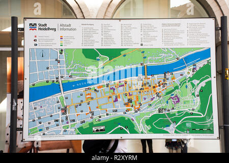 Map of landmarks of heidelberger old town for travelers people looking for tour at entrance heidelberger market square on August 25, 2017 in Heidelber Stock Photo