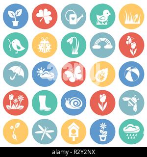 Spring set on color circles background Stock Vector