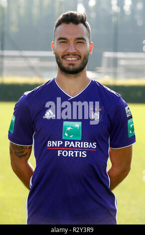 BRUSSELS, BELGIUM - JULY 17 : Ivan Obradovic pictured during the 2018 - 2019 season photo shoot of Rsc Anderlecht on July 17, 2018 in Brussels, Belgium. (Photo Isosport) Stock Photo