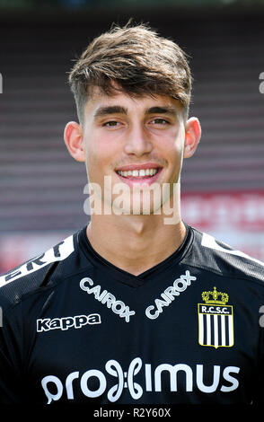 CHARLEROI, BELGIUM - JULY 24 : Maxime Busi pictured during the 2018 - 2019 season photo shoot of Sporting Charleroi on July 24, 2018 in Charleroi, Belgium. (Photo Frederic Sierakowski/Isosport) Stock Photo