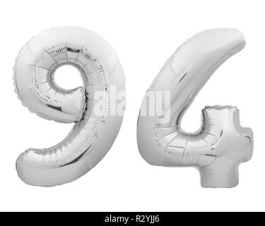 Silver chrome number number 94 ninety four made of inflatable balloon on white Stock Photo