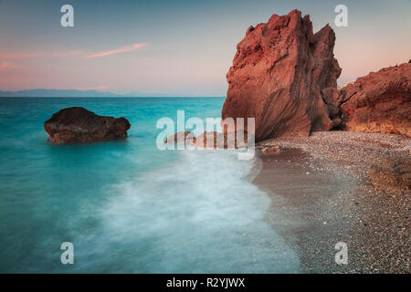 Long exposure of seascape with cliffs. Rhodes, Greece. Stock Photo
