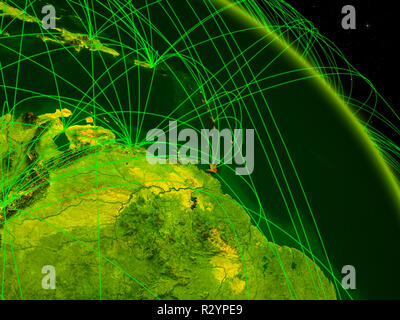 Caribbean from space on model of digital planet Earth with network. Concept of digital technology, connectivity and travel. 3D illustration. Elements  Stock Photo