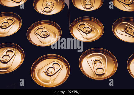 metal beer cans background black Stock Photo