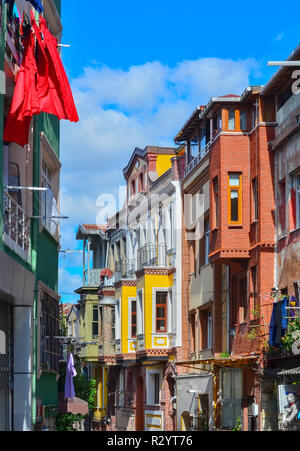 Balat quarter with colored houses in Istanbul - Turkey Stock Photo