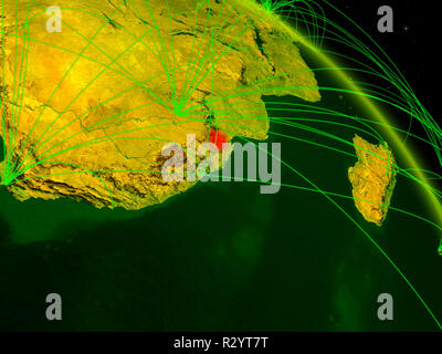 eSwatini from space on model of digital planet Earth with network. Concept of digital technology, connectivity and travel. 3D illustration. Elements o Stock Photo