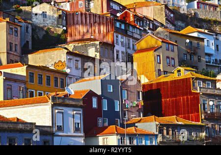 An abstract capture depicting a neighbourhood adjacent to the Dom Luis I Bridge - straddling the River Douro in Porto, Portugal Stock Photo