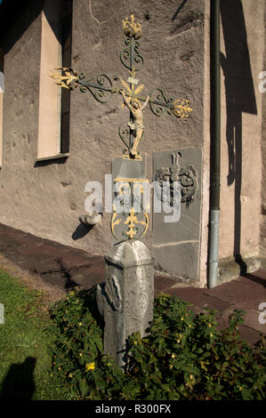 Ornate crosses in village churchyard and cemetery, Flums, Swiss ALps Stock Photo