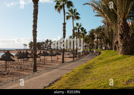 beach promenade walkway , sidewalk near beach, Playa de Las Americas -  Tenerife Stock Photo