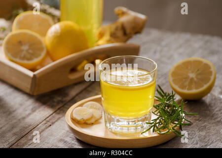 Ginger Ale - Homemade lemon and ginger organic soda drink, copy space. Stock Photo