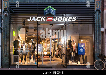 Jack & Jones in Sneek, the Netherlands. Jack & Jones is a brand of Bestseller A/S is a privately held family-owned clothing company based in Denmark. Stock Photo