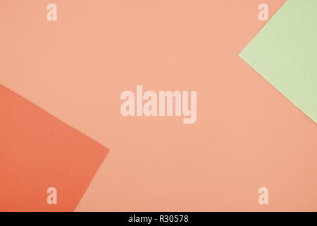Blue and pink pastel color paper geometric flat lay background - Stock Photo