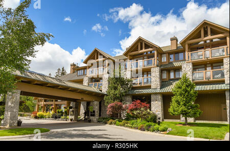 WHISTLER, BC, CANADA - JUNE 2018: Entrance to the club house building of the Nicklaus North Golf Course in Whistler. Stock Photo