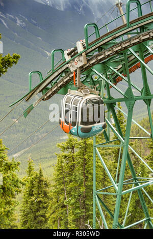 BANFF, AB, CANADA - JUNE 2018: A gondola approaching the summit of Sulphur Mountain in Banff. Stock Photo