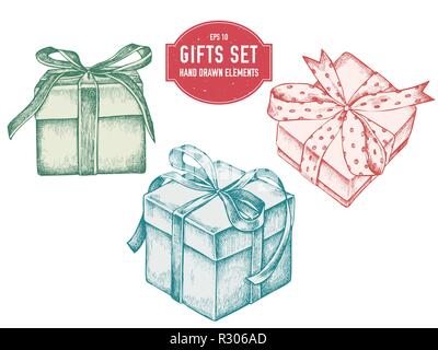 Vector collection of hand drawn pastel gift boxes Stock Vector