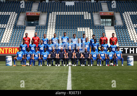 GHENT, BELGIUM - JULY 16 :  (Back row L-R) : Yannick Thoelen, Anthony Swolfs, Nicolas Raskin, Siebe Horemans, Roman Yaremchuk, Giorgi Chakvetadze, Thibault De Smet, Giorgi Beridze, Jari De Busser, Colin Coosemans.  (Middle row) : David Jonathan, Mamadou Sylla, Birger Verstraete, Thomas Foket, Anderson Esiti, Renato Neto, Sigurd Rosted, Igor Plastun, Samuel Kalu, Peter Olayinka, Stallone Limbombe.  (Front row) : Ofir Davidzada, Aboubakary Koita, Brecht Dejaegere, Moses Simon, Stijn Matthys (Assistant coach), Peter Balette (Assistant coach), Yves Vanderhaeghe (Head coach), Francky Vandendriessch Stock Photo