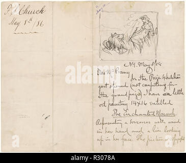 Study after 'The Enchanted Monarch'. Dated: 1886. Dimensions: sheet: 20.32 × 24.77 cm (8 × 9 3/4 in.). Medium: pen and black ink on hand-written letter to Mr. Prang from Frederick Stuart Church. Museum: National Gallery of Art, Washington DC. Stock Photo