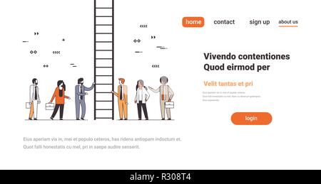 business people near staircase climbing career ladder concept way up new opportunities successful teamwork line copy space horizontal Stock Vector