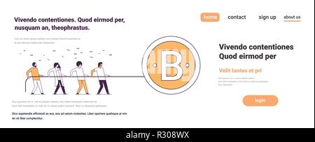 business people team pulling rope bitcoin crypto currency concept successful teamwork mining strategy copy space horizontal line Stock Vector