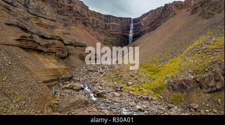 Hengifoss Waterfalls, Fljotsdalur valley, Eastern Iceland. This image is shot using a drone. Stock Photo