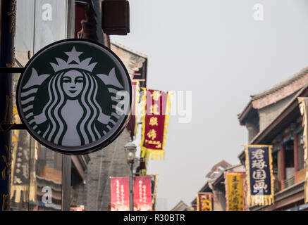 Starbucks in ancient Cultural Street or Guwenhua Jie in Tianjin Stock Photo