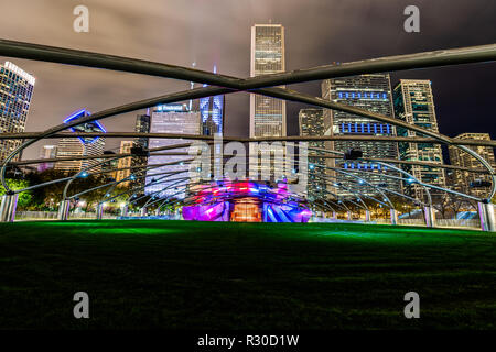 Jay Pritzker Pavilion is located within Millenium Park in downtown Chicago. Stock Photo