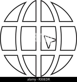 World with arrow world click concept website icon black color vector I flat style simple image outline Stock Vector