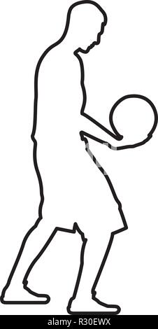 Basketball player holding ball Man holding basketball silhouette icon black color vector I flat style simple image outline Stock Vector