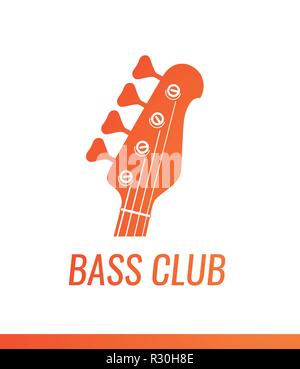 Orange electric guitar headstock silhouette - Vector logo of Music Shop or Club isolated on white background. Stock Vector