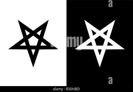 Vector emblem of Satan Pentagram Star on white and black background. Stock Vector