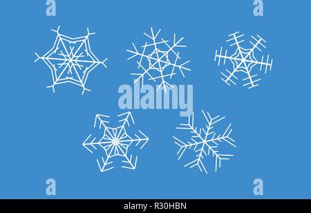 White snowflakes on blue background - Set of vector icons. Stock Vector