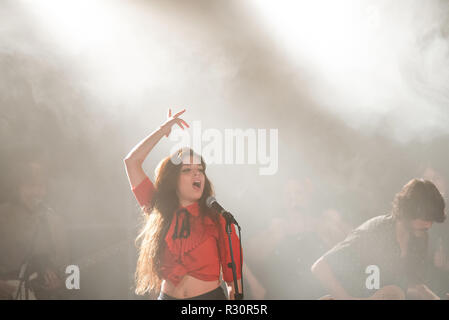 BARCELONA - MAY 10: Solea Morente (flamenco singer) performs in concert at Apolo stage on May 10, 2018 in Barcelona, Spain. Stock Photo