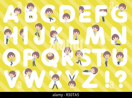 A set of women in Sportswear designed with alphabet.Characters with fun expressions pose various poses.It's vector art so it's easy to edit. Stock Vector