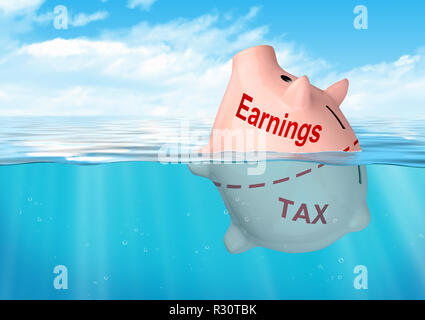 High tax concept, sinking piggy bank Stock Photo