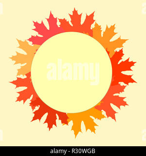 Happy Thanksgiving poster, card with empty circle. Wreath of colorful autumn leaves illustration. Thanksgiving Day postcard . Stock Photo