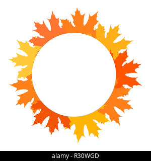 Happy Thanksgiving poster, card with empty circle. Wreath of colorful autumn leaves illustration. Thanksgiving Day postcard . Stock Photo