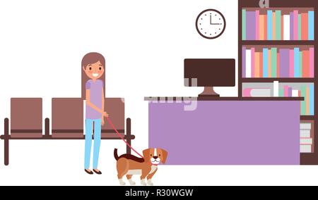 girl with dog consultation veterinary clinic vector illustration Stock Vector