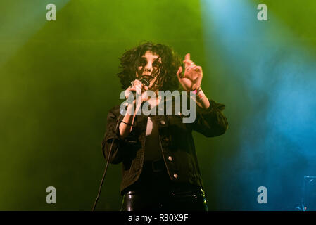 BENICASSIM, SPAIN - JUL 19: Pale Waves (band) perform in concert at FIB Festival on July 19, 2018 in Benicassim, Spain. Stock Photo