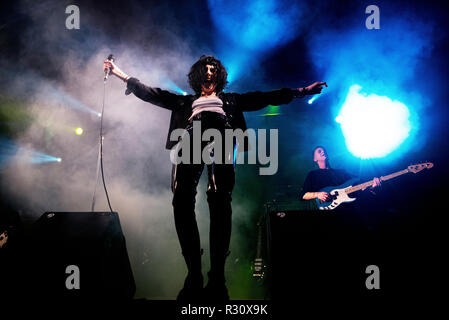 BENICASSIM, SPAIN - JUL 19: Pale Waves (band) perform in concert at FIB Festival on July 19, 2018 in Benicassim, Spain. Stock Photo