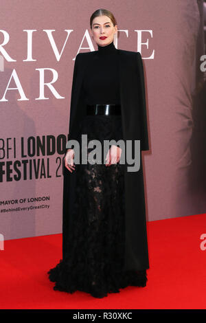 The BFI 62nd London Film Festival European Premiere of 'A Private War' held at the Cineworld Leicester Square - Arrivals  Featuring: Rosamund Pike Where: London, United Kingdom When: 20 Oct 2018 Credit: Mario Mitsis/WENN.com Stock Photo
