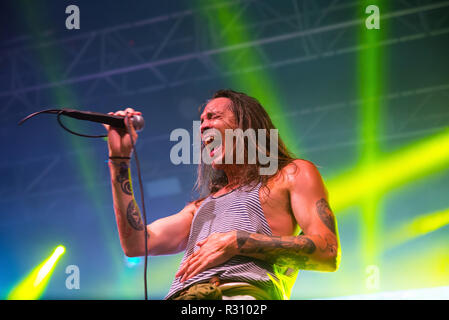 BARCELONA - AUG 26: Incubus (heavy metal rock band) perform in concert at Razzmatazz stage on August 26, 2018 in Barcelona, Spain. Stock Photo