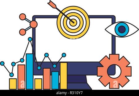 computer target share chart search engine optimization vector illustration Stock Vector
