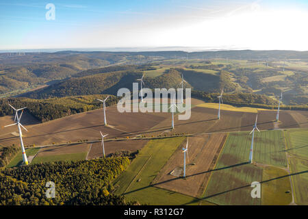 Aerial view, wind farm between Asseln and Lichtenau, Paderborn, North Rhine-Westphalia, Germany, Europe, Lichtenau, DEU, Europe, birds-eyes view, aeri Stock Photo