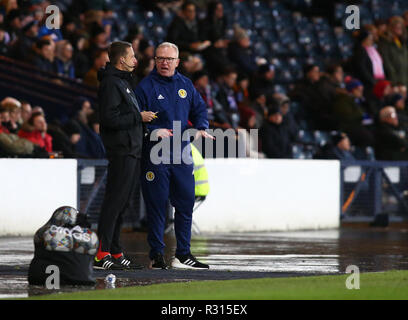 Hampden Park, Glasgow, UK. 20th Nov, 2018. UEFA Nations League football, Scotland versus Israel; Alex McLeish has words with the 4th official Credit: Action Plus Sports/Alamy Live News Stock Photo