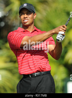 DORAL, FLORIDA - NOVEMBER 20: (FILE PHOTOS) The wait is finally over. Capital One's The Match will feature the first-ever, head-to-head duel between 14-time Major Champion Tiger Woods and five-time Major Champion Phil Mickelson. The stakes are high, with Tiger and Phil vying for the winner-take-all $9 million prize, the Friday after Thanksgiving, at the exclusive Shadow Creek Golf Course in Las Vegas  People:  Tiger Woods Stock Photo