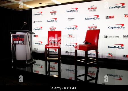 Las Vegas, NV, USA. 20th Nov, 2018. Atmosphere on stage for Tiger Woods and Phil Mickelson THE MATCH Press Conference, Shadow Creek Golf Course, Las Vegas, NV November 20, 2018. Credit: JA/Everett Collection/Alamy Live News Stock Photo