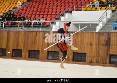 Agartala, Tripura, India. 18th Nov, 2018. A Gymnast from a different state of the Northeast India, is seen performing gymnastic at the indoor stadium during the 6th North East Youth Festival in Tripura. Credit: Abhisek Saha/SOPA Images/ZUMA Wire/Alamy Live News Stock Photo